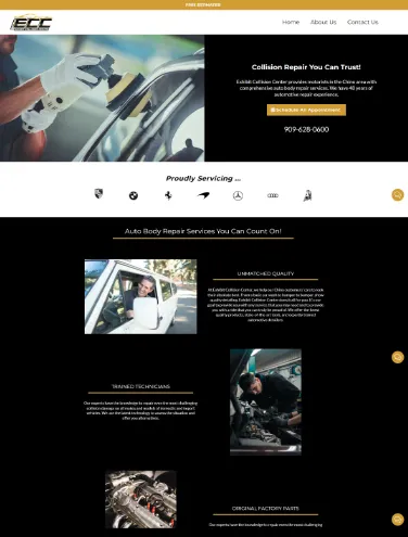 The old Exhibit Collision Center Website before redesign.